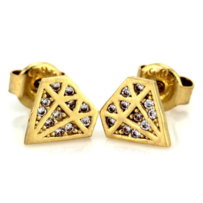 Złote kolczyki 585 w kształcie diamentu z cyrkoniami Złote kolczyki 585 w kształcie diamentu z cyrkoniami
