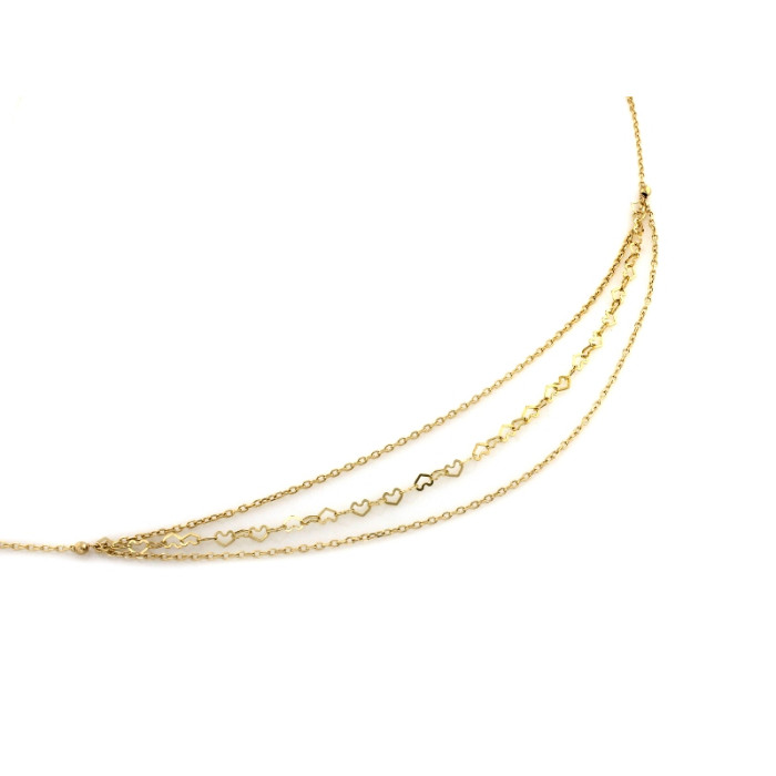 Naszyjnik złoty 585 wiszące trzy łańcuszki z sercami 14kt elegancki wzór Naszyjnik złoty 585 wiszące trzy łańcuszki z sercami 14kt elegancki wzór