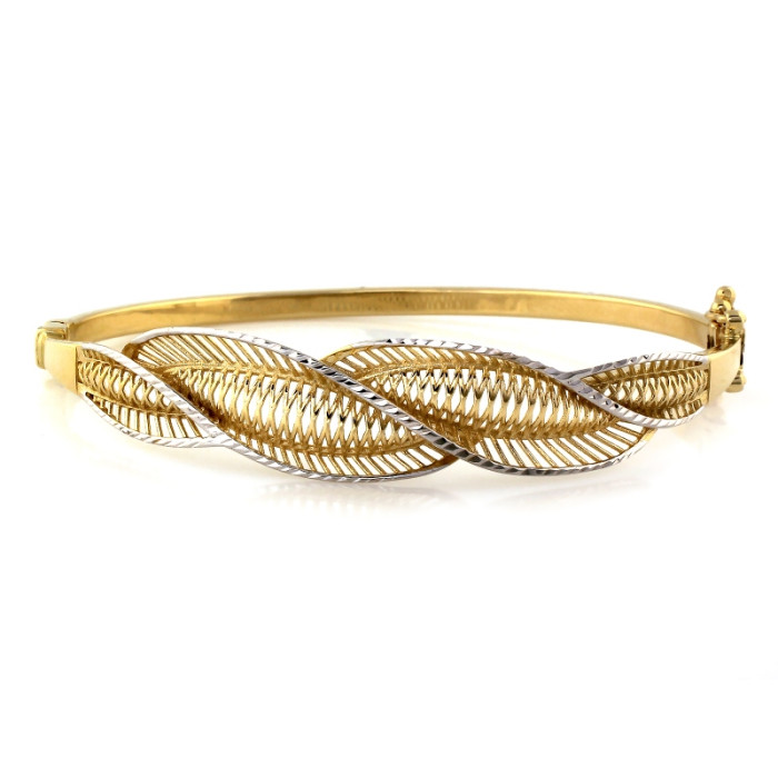 Złota sztywna bransoletka 585 bangle dwukolorowa ażurowa Złota sztywna bransoletka 585 bangle dwukolorowa ażurowa
