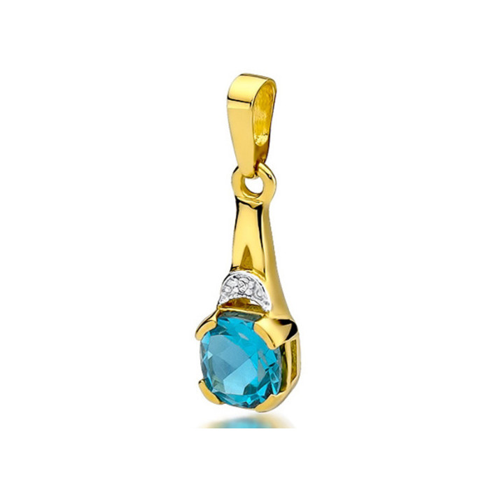 Złota przywieszka 585 elegancka z topaz diament Złota przywieszka 585 elegancka z topaz diament