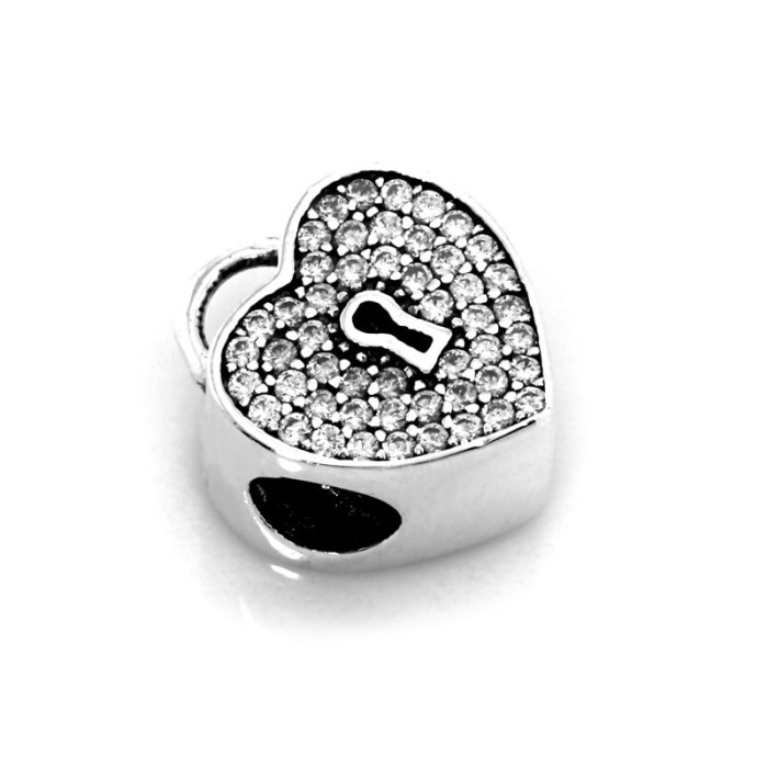 Zawieszka srebrna 925 kłódka serce z cyrkoniami charms beads Zawieszka srebrna 925 kłódka serce z cyrkoniami charms beads