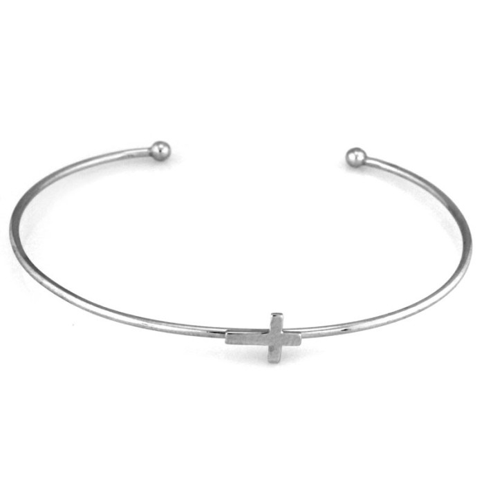 Srebrna bransoletka 925 bangle sztywna z krzyżykiem s Srebrna bransoletka 925 bangle sztywna z krzyżykiem s