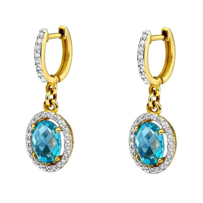 Złote kolczyki 585 topaz 4,80 g wiszące z diamentami Złote kolczyki 585 topaz 4,80 g wiszące z diamentami