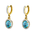 Złote kolczyki 585 topaz 4,80 g wiszące z diamentami