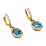 Złote kolczyki 585 topaz 4,80 g wiszące z diamentami