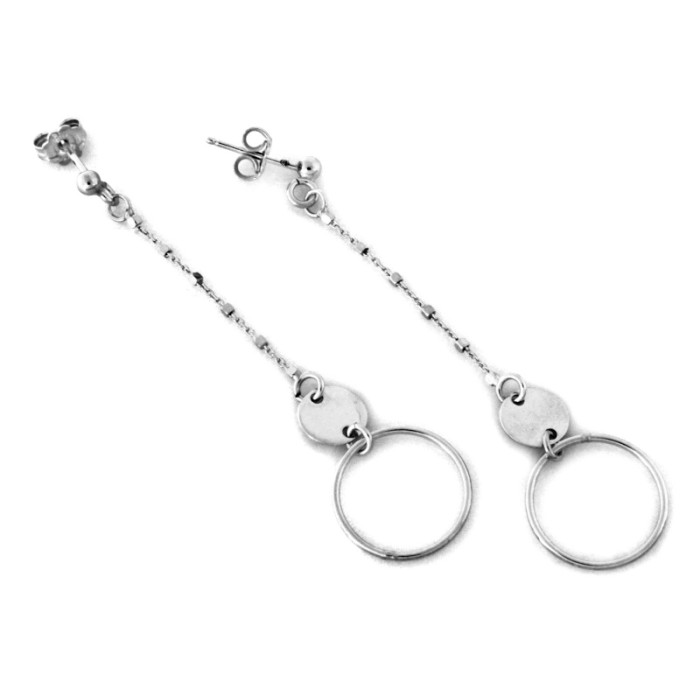 Długie kolczyki srebrne 925 wiszące łańcuszki z kuleczkami z zawieszką kółeczko ring Długie kolczyki srebrne 925 wiszące łańcuszki z kuleczkami z zawieszką kółeczko ring