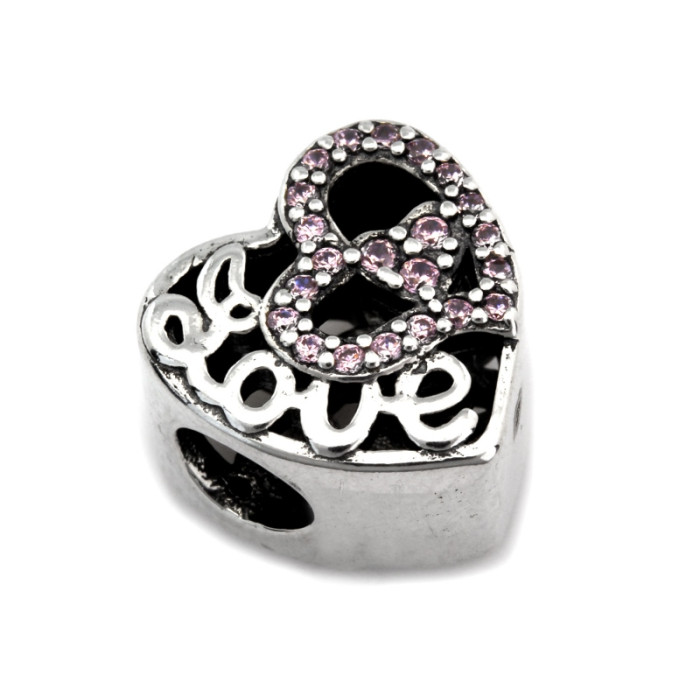 Srebrna zawieszka 925 serce charms zawieszka z cyrkoniami do bransoletki Srebrna zawieszka 925 serce charms zawieszka z cyrkoniami do bransoletki