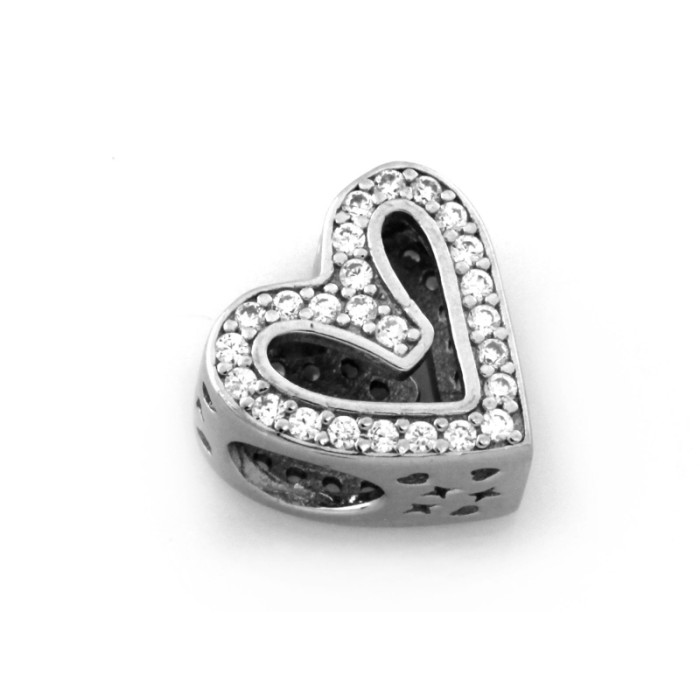 Srebrna zawieszka 925 charms do bransoletki serce z cyrkoniami Srebrna zawieszka 925 charms do bransoletki serce z cyrkoniami