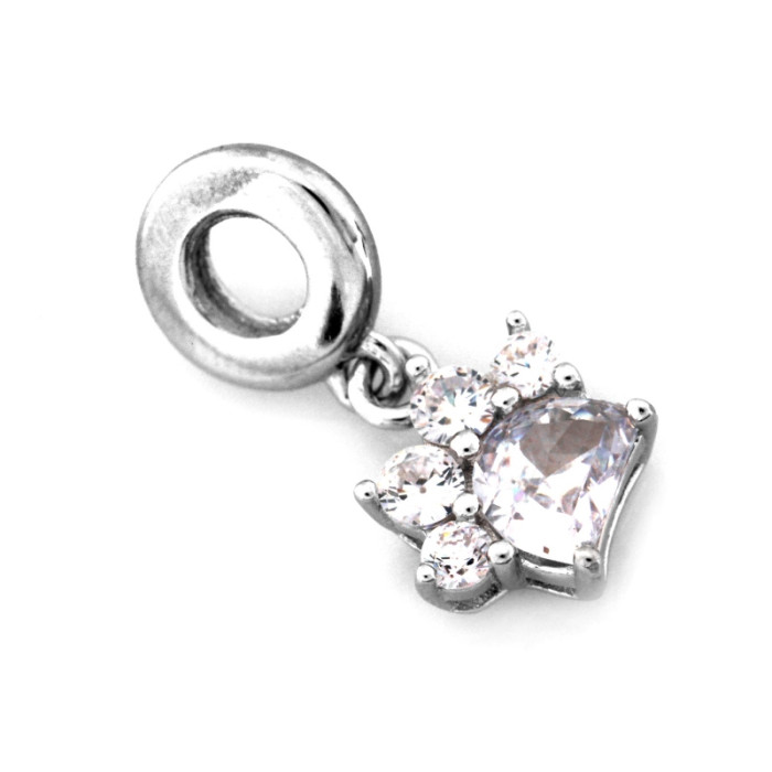 Srebrna zawieszka 925 beads charms z łapką psa kota z cyrkoniami Srebrna zawieszka 925 beads charms z łapką psa kota z cyrkoniami