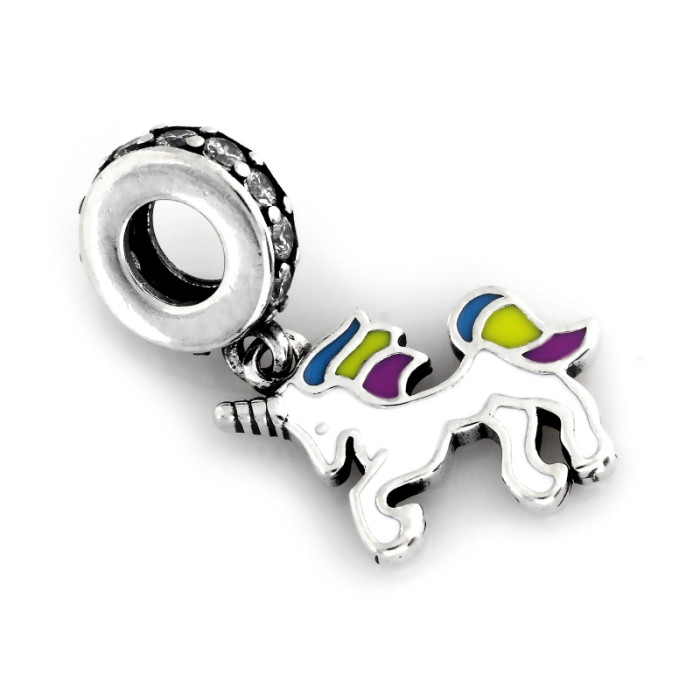 Zawieszka srebrna 925 charms koń jednorożec z kolorową emalią Zawieszka srebrna 925 charms koń jednorożec z kolorową emalią