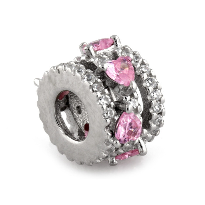 Srebrna zawieszka 925 charms beads z białymi różowymi cyrkoniami Srebrna zawieszka 925 charms beads z białymi różowymi cyrkoniami