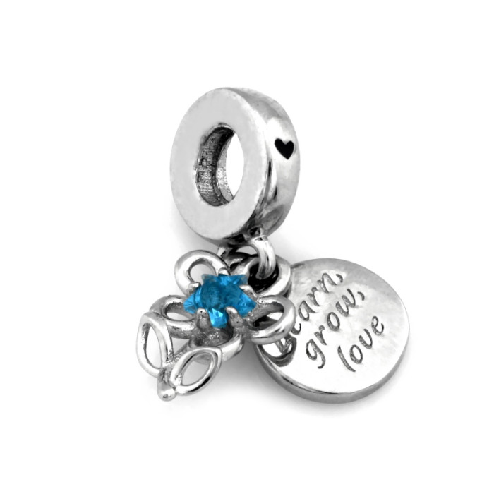 Zawieszka srebrna do bransoletki 925 charms beads z kwiatkiem i niebieską cyrkonią Zawieszka srebrna do bransoletki 925 charms beads z kwiatkiem i niebieską cyrkonią