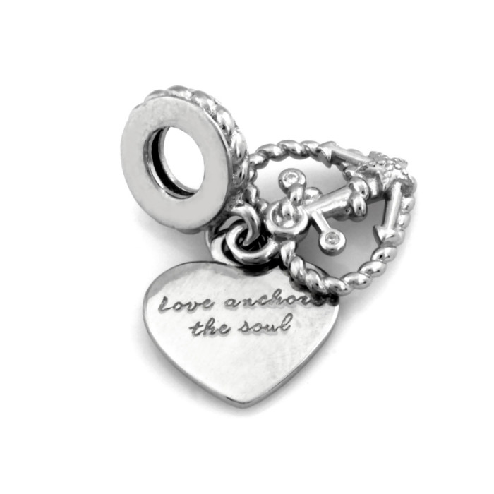 Zawieszka srebrna 925 charms dwa serca z krzyżykiem do bransoletki Zawieszka srebrna 925 charms dwa serca z krzyżykiem do bransoletki