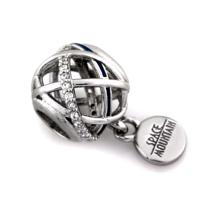 Zawieszka srebrna 925 charms beads ażurowa z cyrkoniami z niebieską emalią Zawieszka srebrna 925 charms beads ażurowa z cyrkoniami z niebieską emalią