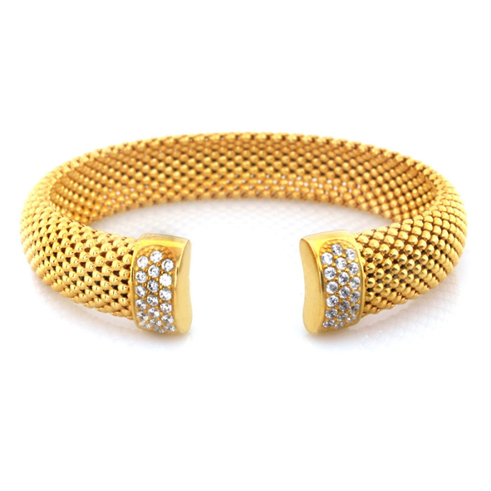 Srebrna sztywna bransoletka z cyrkoniami pozłacana 925 bangle Srebrna sztywna bransoletka z cyrkoniami pozłacana 925 bangle