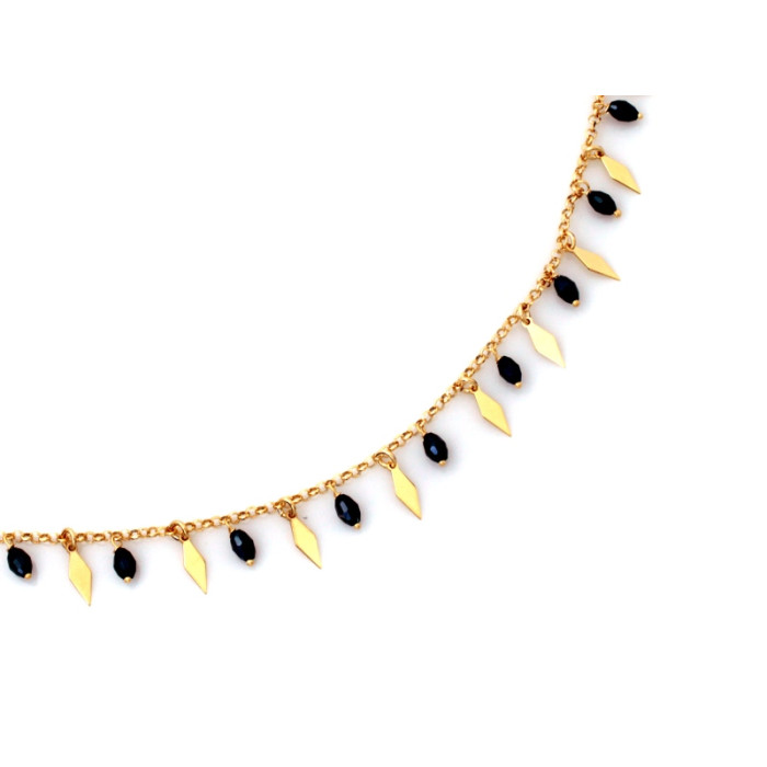 Naszyjnik 925 srebrny pozłacany w stylu choker z czarnymi eleganckimi kamieniami Naszyjnik 925 srebrny pozłacany w stylu choker z czarnymi eleganckimi kamieniami
