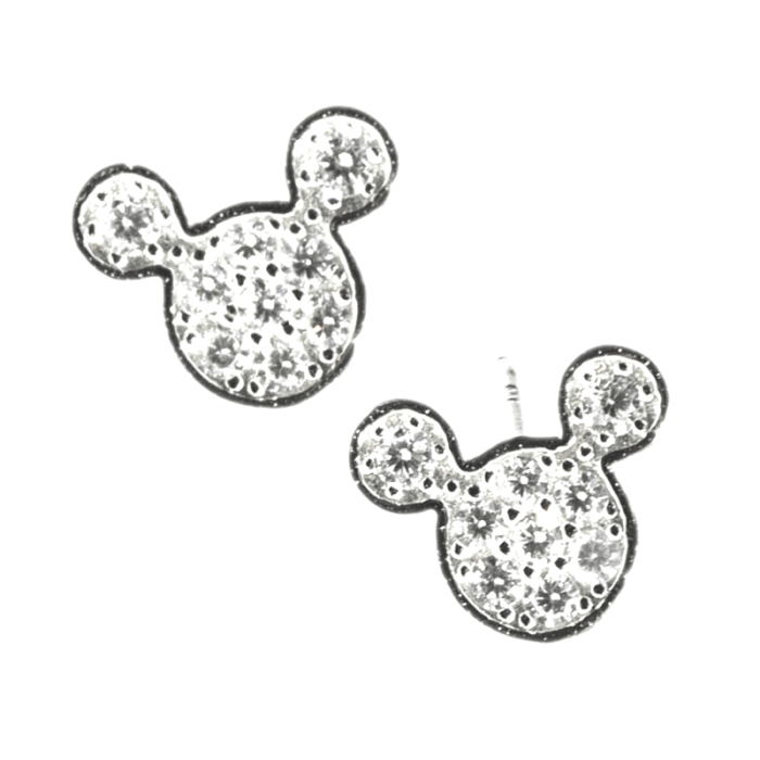 Srebrne kolczyki 925 delikatne na sztyft myszka miki z białymi cyrkoniami Mickey wkrętki Srebrne kolczyki 925 delikatne na sztyft myszka miki z białymi cyrkoniami Mickey wkrętki