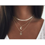 Łańcuszkowy naszyjnik żmijka choker z księżycem i drzewkiem szczęścia na prezent