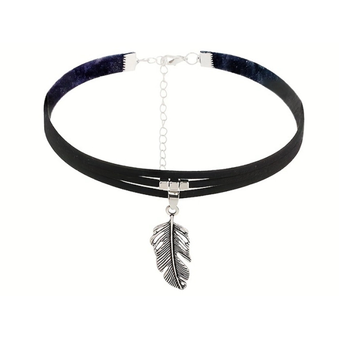 Naszyjnik sznurkowy z piórkiem choker na czarnym podwójnym sznurku prezent Naszyjnik sznurkowy z piórkiem choker na czarnym podwójnym sznurku prezent