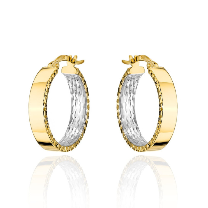 Kolczyki złote kółka 585 wewnętrznie diamentowane w dwóch kolorach złota 14kt Kolczyki złote kółka 585 wewnętrznie diamentowane w dwóch kolorach złota 14kt