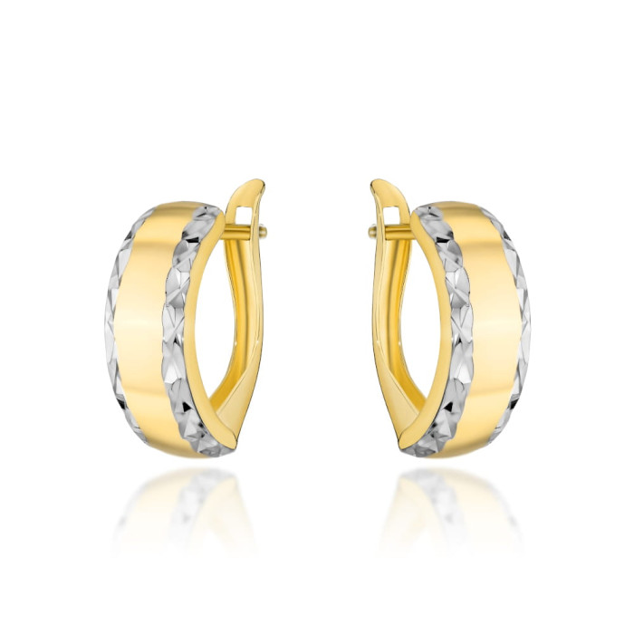 Kolczyki złote zaokrąglone z diamentowaniem 585 dwa kolory złota 14kit białe złoto Kolczyki złote zaokrąglone z diamentowaniem 585 dwa kolory złota 14kit białe złoto