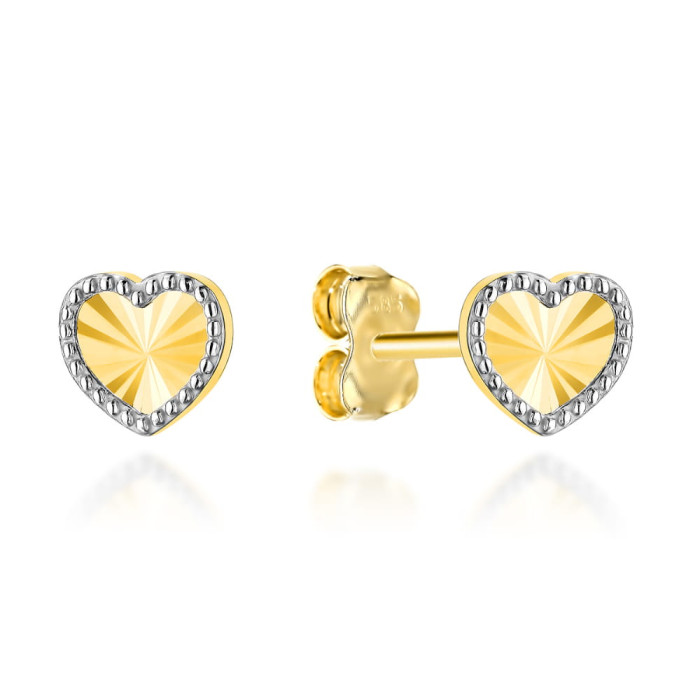 Kolczyki złote 585 diamentowane serduszka w dwóch kolorach złota sztyfty Kolczyki złote 585 diamentowane serduszka w dwóch kolorach złota sztyfty