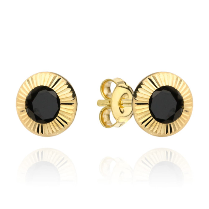 Kolczyki onyx syntetyczny otoczony diamentowanym złotem Kolczyki onyx syntetyczny otoczony diamentowanym złotem