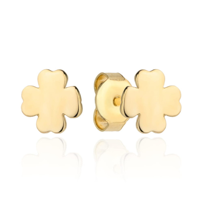 Kolczyki złote 585 gładkie czterolistne koniczynki 8mm sztyfty Kolczyki złote 585 gładkie czterolistne koniczynki 8mm sztyfty