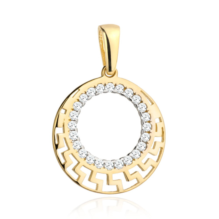 Zawieszka złota 585 14kt ring z cyrkonii w oprawie greckiego wzoru na łańcuszek prezent Zawieszka złota 585 14kt ring z cyrkonii w oprawie greckiego wzoru na łańcuszek prezent