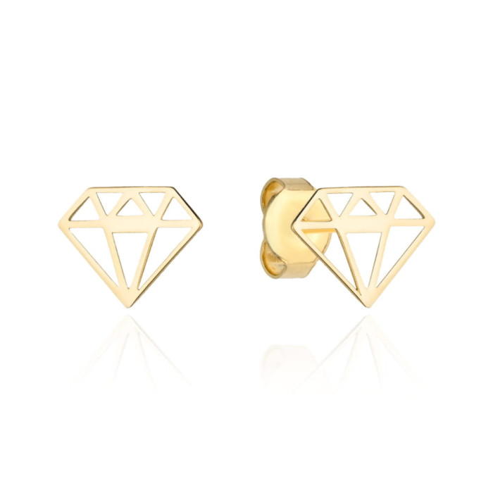Kolczyki złote 585 14kt ażurowe kontury diamentu na sztyfcie modny wzór na prezent Kolczyki złote 585 14kt ażurowe kontury diamentu na sztyfcie modny wzór na prezent