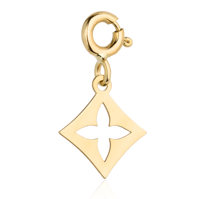 Złota przywieszka 585 14kt charms kwadracik złoty kontur kwiatka koniczynki wisiorek do bransoletki Złota przywieszka 585 14kt charms kwadracik złoty kontur kwiatka koniczynki wisiorek do bransoletki
