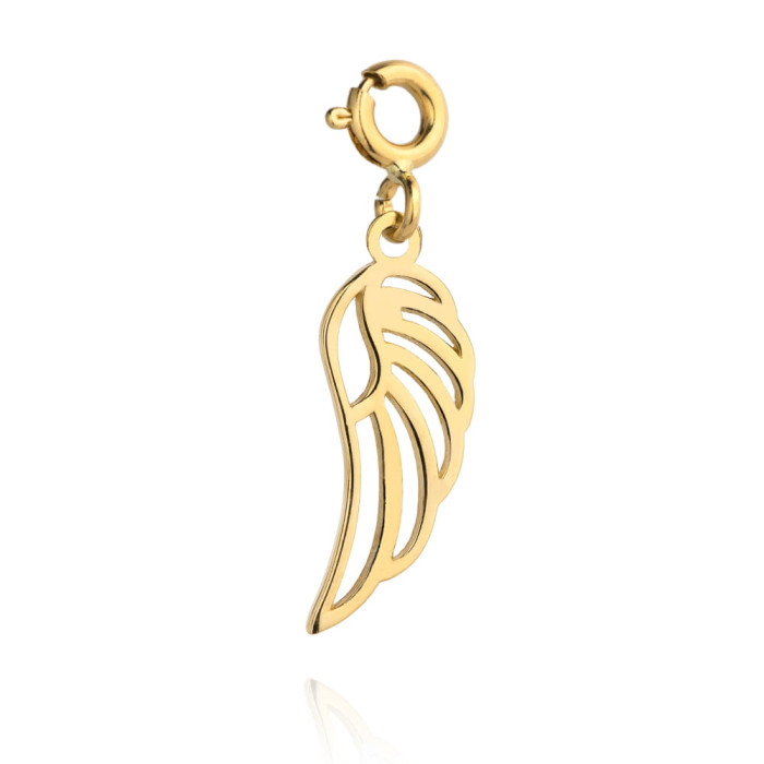 Złote skrzydełko 585 14kt ażurowe skrzydełko zawieszka charms delikatny dodatek do bransoletki Złote skrzydełko 585 14kt ażurowe skrzydełko zawieszka charms delikatny dodatek do bransoletki