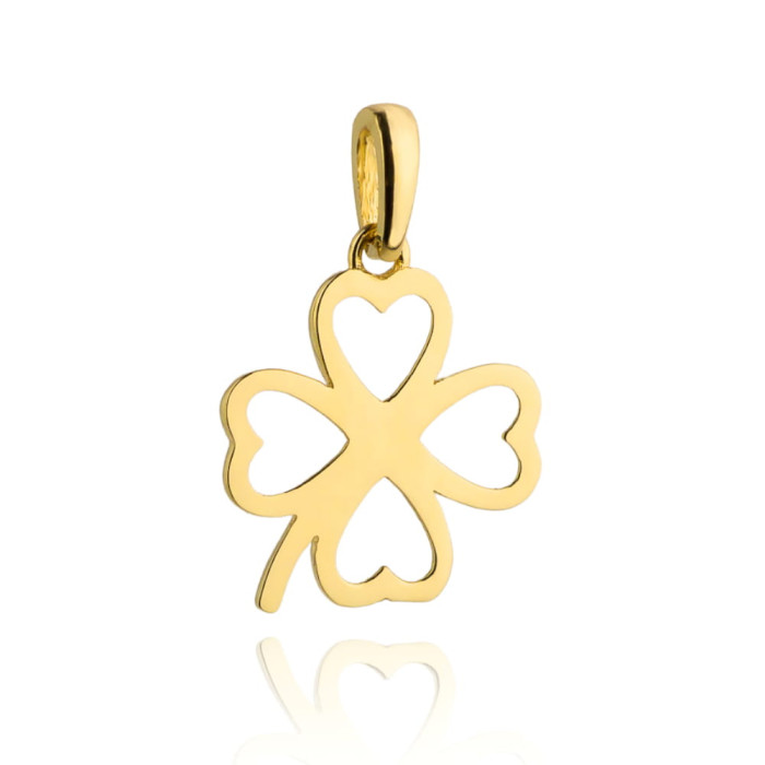 Złota 585 14kt zawieszka ażurowa koniczynka delikatny motyw koniczyny symbol szczęścia na prezent Złota 585 14kt zawieszka ażurowa koniczynka delikatny motyw koniczyny symbol szczęścia na prezent