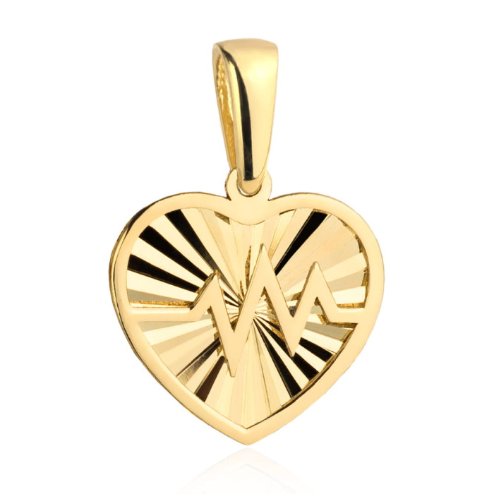 Złota diamentowana 585 14kt zawieszka serce z motywem tętna serduszko na prezent dla Mamy Złota diamentowana 585 14kt zawieszka serce z motywem tętna serduszko na prezent dla Mamy