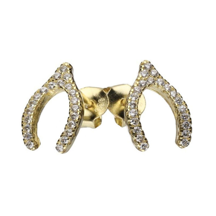 Srebrne pozłacane kolczyki 925 wishbone z cyrkoniami 1,22g Srebrne pozłacane kolczyki 925 wishbone z cyrkoniami 1,22g