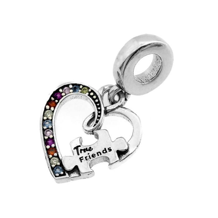 Zawieszka srebrny charms serce puzzel przyjaźń