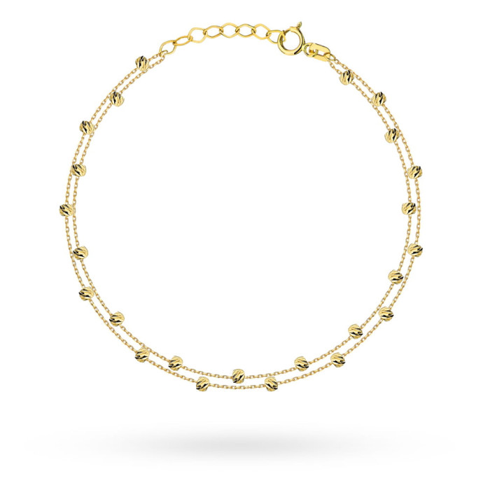 Bransoletka złota 585 diamentowane kulki na podwójnym łańcuszku 14K prezent Bransoletka złota 585 diamentowane kulki na podwójnym łańcuszku 14K prezent