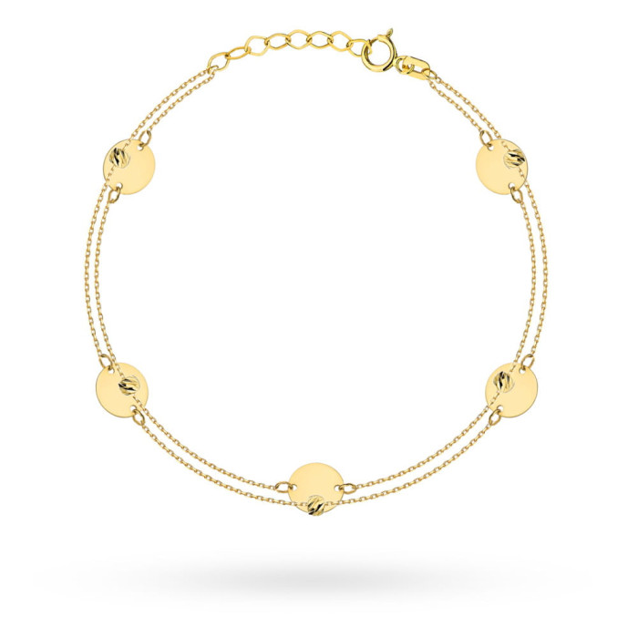 Bransoletka złota 585 pełne kółka i diamentowane kulki na prezent 14kt Bransoletka złota 585 pełne kółka i diamentowane kulki na prezent 14kt