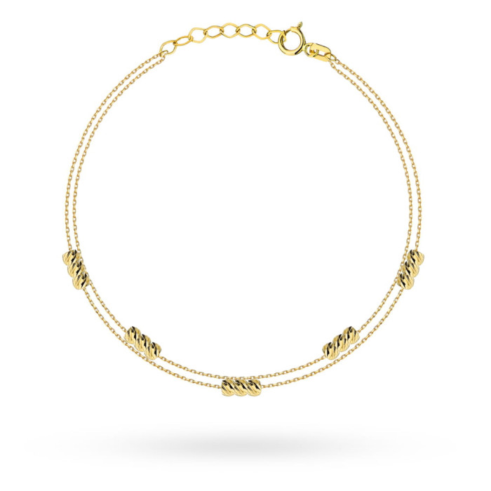 Bransoletka złota 585 potrójne diamentowane kulki podwójny łańcuszek 14kt Bransoletka złota 585 potrójne diamentowane kulki podwójny łańcuszek 14kt
