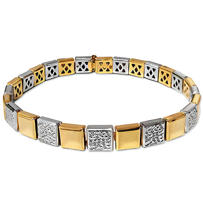 Złota bransoletka 585 elegancka dwukolorowa elementowa na prezent Złota bransoletka 585 elegancka dwukolorowa elementowa na prezent