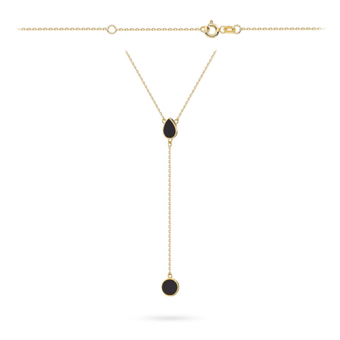 Elegancki naszyjnik ze złota 585 z agatem w łezce i kółkiem na łańcuszku krawatka 14kt Elegancki naszyjnik ze złota 585 z agatem w łezce i kółkiem na łańcuszku krawatka 14kt