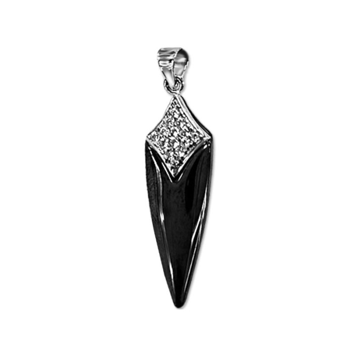 Srebrna przywieszka 925 elegancki trójkącik z czarnej ceramiki i z cyrkoniami Srebrna przywieszka 925 elegancki trójkącik z czarnej ceramiki i z cyrkoniami