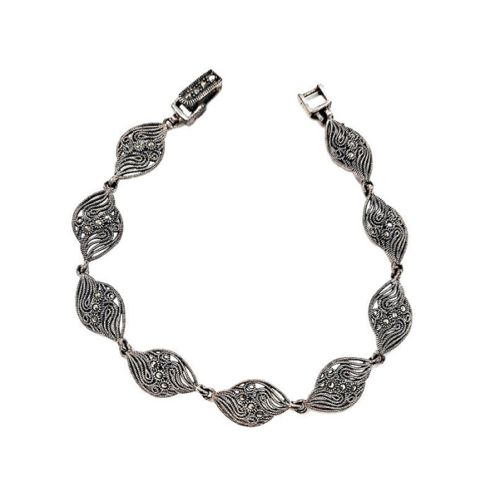 Elegancka srebrna bransoletka 925 ozdobiona markazytami Elegancka srebrna bransoletka 925 ozdobiona markazytami