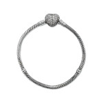 Srebrna bransoletka 925 do beads szeroki łańcuszek żmijka z dużym sercem i cyrkoniami