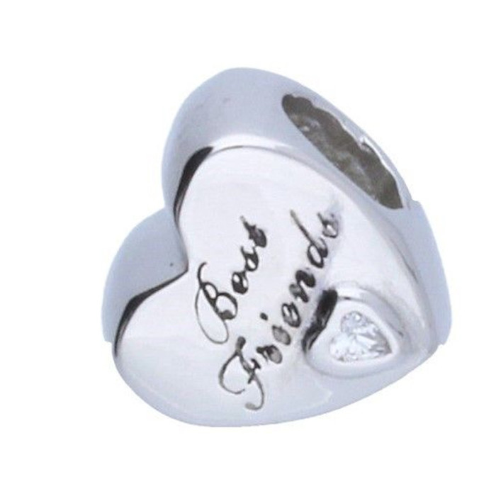 Srebrna zawieszka 925 bead serduszko z napisem best friend z białą cyrkonią na prezent Srebrna zawieszka 925 bead serduszko z napisem best friend z białą cyrkonią na prezent