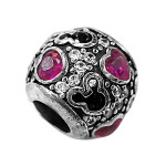 Srebrna zawieszka 925 do bransoletki beads z różowymi cyrkoniami serduszka i myszką Mickey