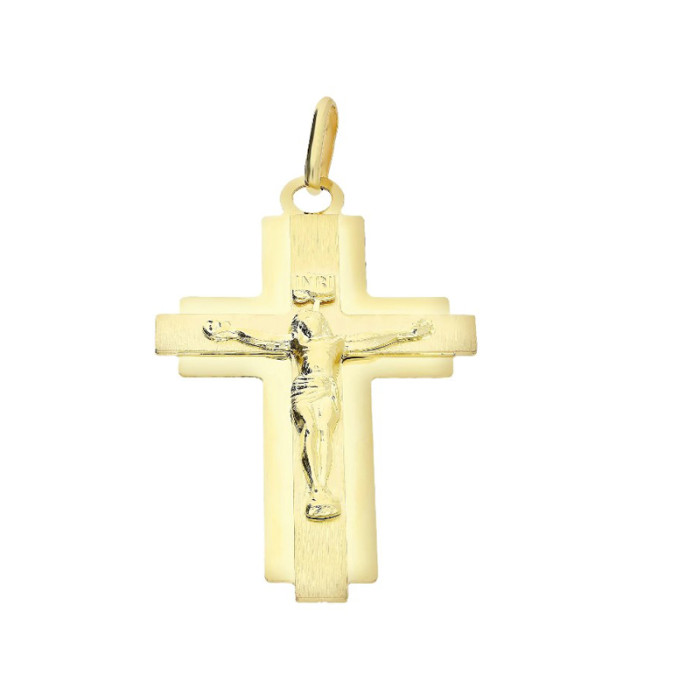 Złota zawieszka 585 Krzyżyk z Jezusem Chrystusem szeroki 3.93 g Złota zawieszka 585 Krzyżyk z Jezusem Chrystusem szeroki 3.93 g