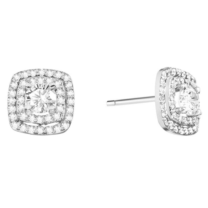 Kolczyki z białego złota 585 kwadraty z diamentami Kolczyki z białego złota 585 kwadraty z diamentami