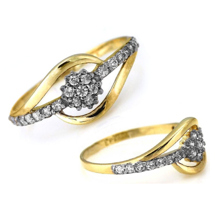 Elegancki złoty pierścionek dwukolorowy z cyrkoniami rozmiar 15 585 14k Elegancki złoty pierścionek dwukolorowy z cyrkoniami rozmiar 15 585 14k