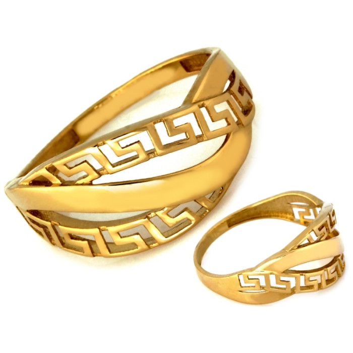 Stylowy złoty pierścionek 585 z greckim wzorem w żółtym złocie (14k) Stylowy złoty pierścionek 585 z greckim wzorem w żółtym złocie (14k)